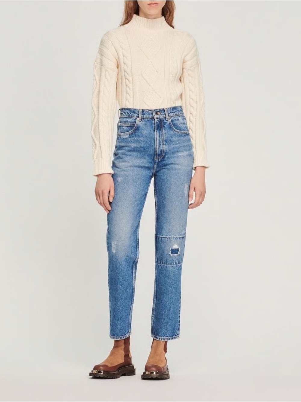 Sandro High-Rise Straight Leg Women’s Distressed Jeans